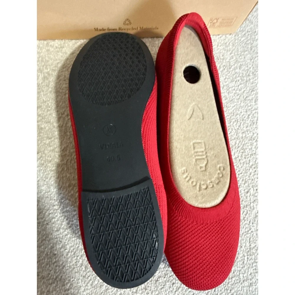 VIVAIA Claire Round Toe Ballet Flats Red Women's Knit Comfort  EU/40.5 US/9-9.5
